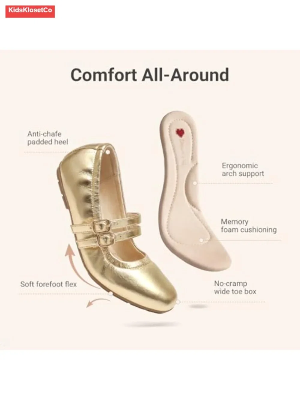 Girls Ballet Flats Mary Jane Dress Shoes with Flexible Sole, Memory Foam,
